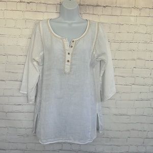 Eddie Bauer 100% linen white 3/4 of sleeve size medium